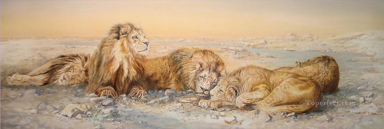 砂漠のライオン油絵